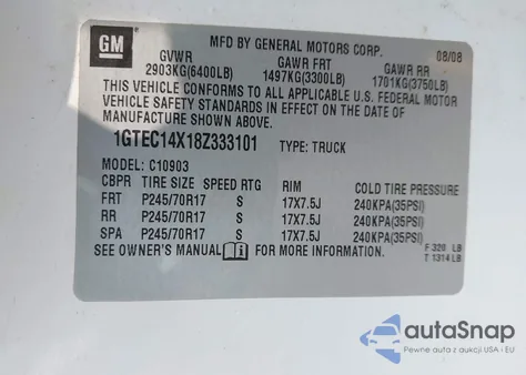 2008 GMC Sierra 1500 Work Truck из США, поврежденный, VIN 1GTEC14X18Z333101